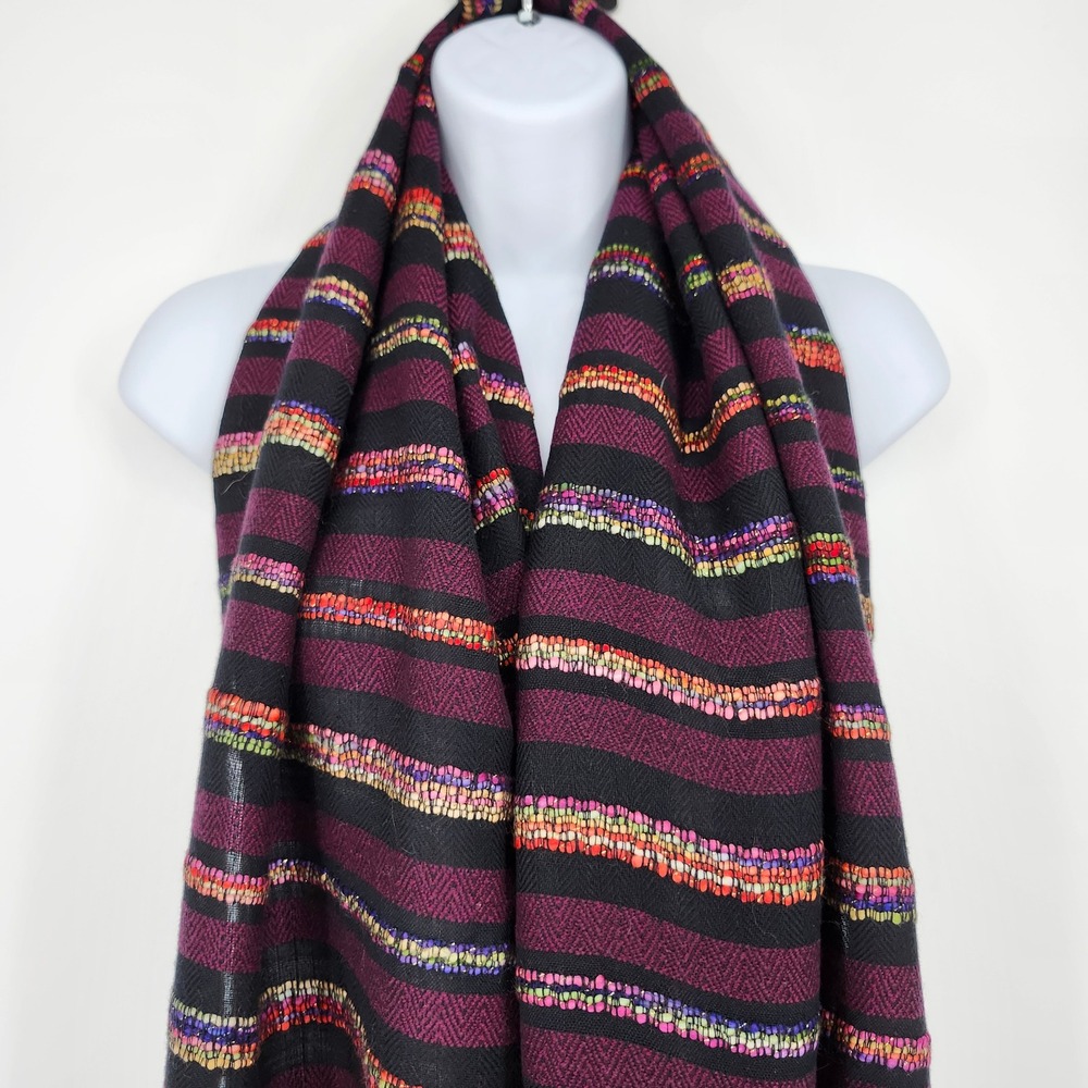 Multi-Color Striped Woven Scarf Wrap Purple Black Artisanal Kidcore Layering